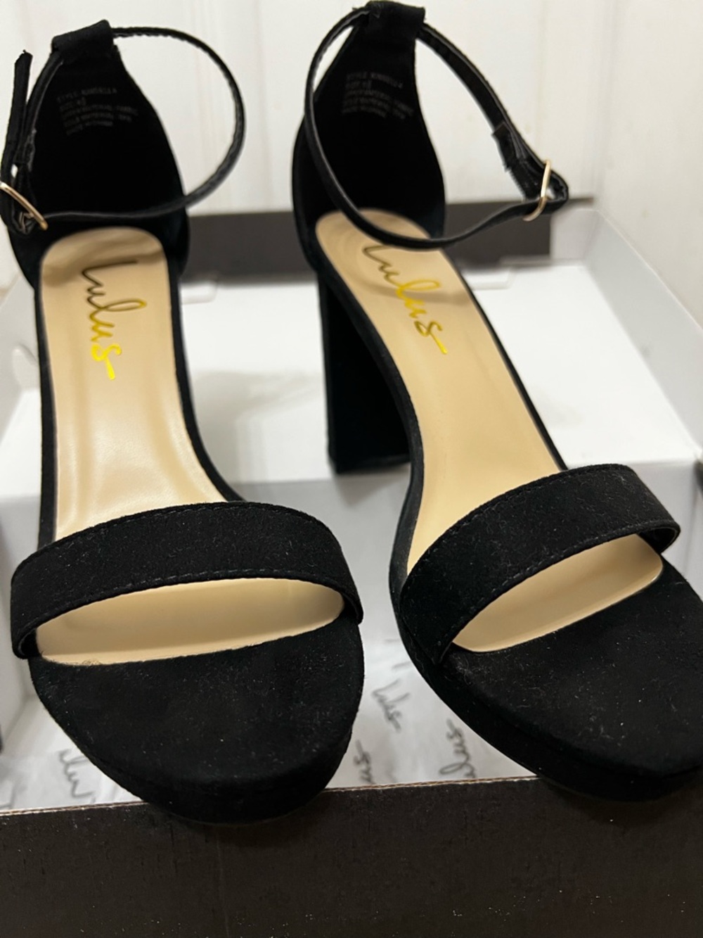 NWOT Lulu's Black Suede Ankle-Strap Block Heels